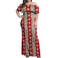 Hawaii Ohia Lehua Off Shoulder Maxi Dress Tropical Vibes Crimson