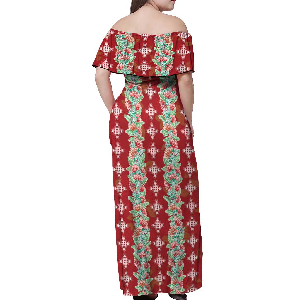 Hawaii Ohia Lehua Off Shoulder Maxi Dress Tropical Vibes Crimson