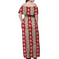 Hawaii Ohia Lehua Off Shoulder Maxi Dress Tropical Vibes Crimson