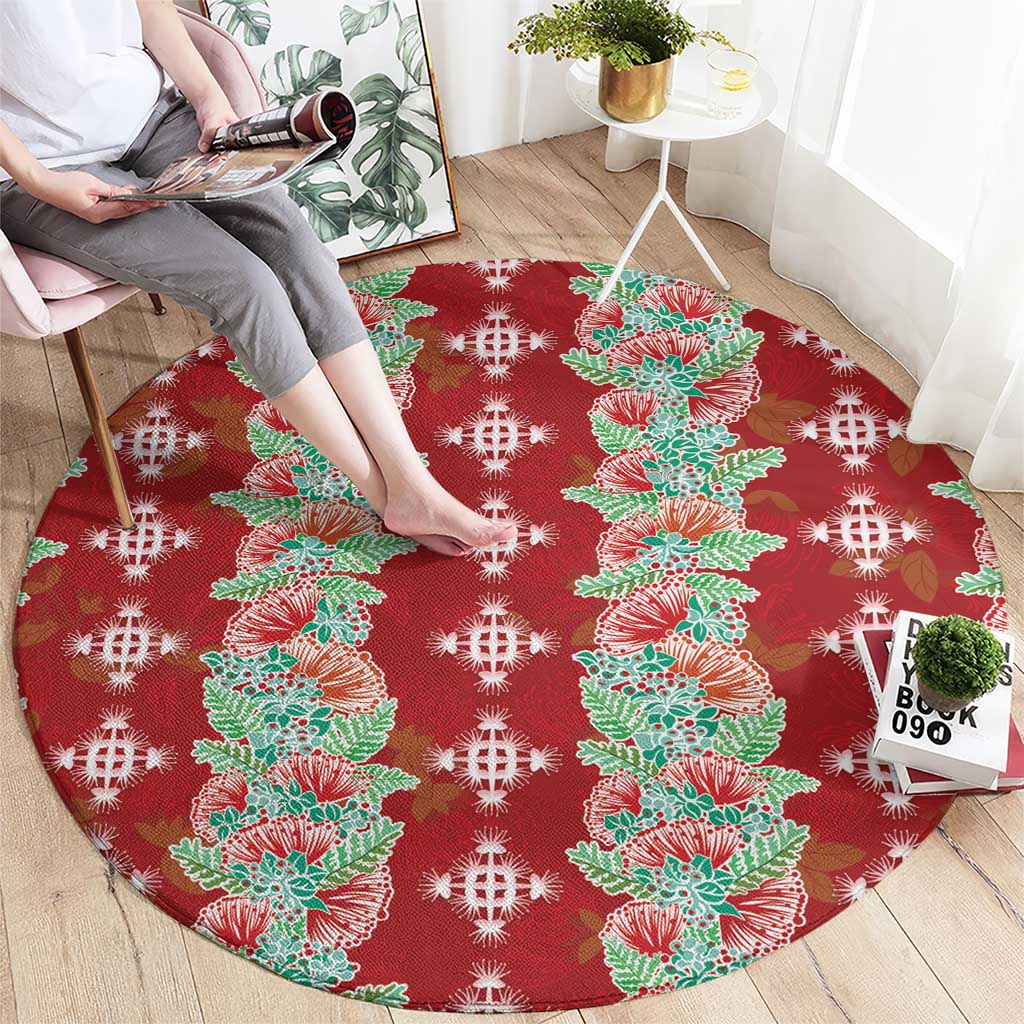 Hawaii Ohia Lehua Round Carpet Tropical Vibes Crimson LT05 - Polynesian Pride