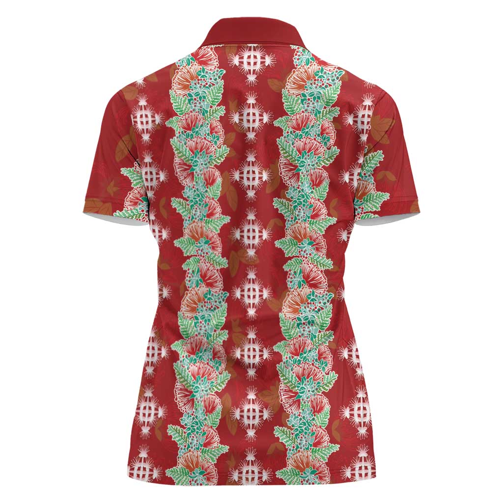 Hawaii Ohia Lehua Women Polo Shirt Tropical Vibes Crimson LT05 - Polynesian Pride