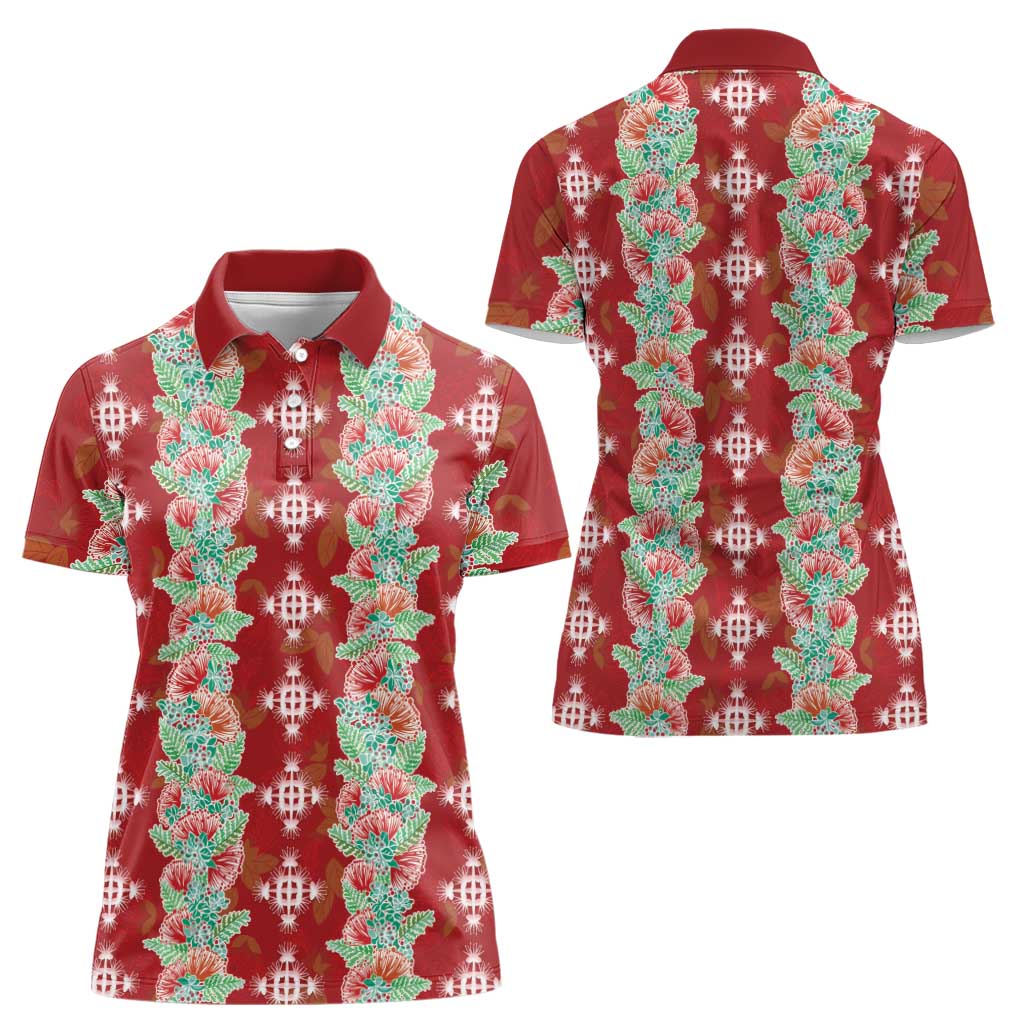 Hawaii Ohia Lehua Women Polo Shirt Tropical Vibes Crimson LT05 - Polynesian Pride