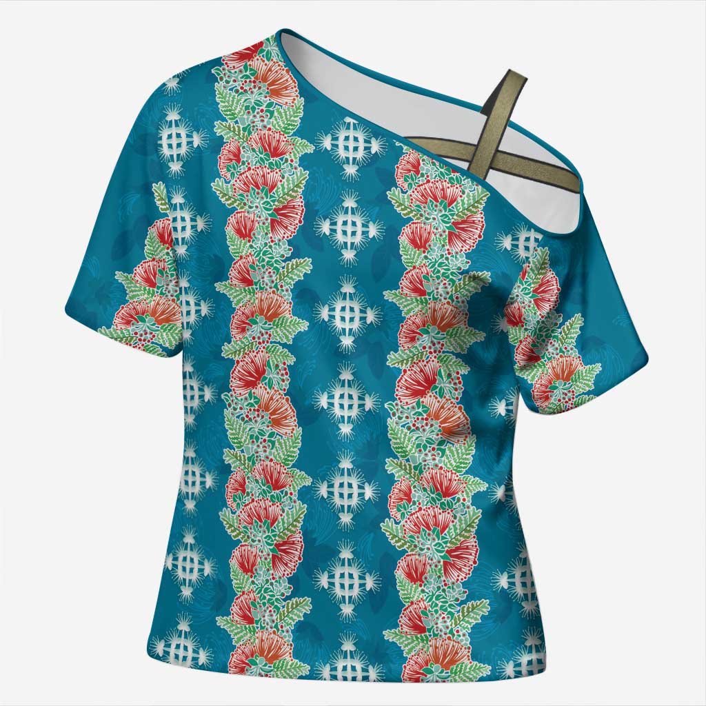 Hawaii Ohia Lehua Cross Shoulder Shirt Tropical Vibes Teal LT05 Female Teal - Polynesian Pride