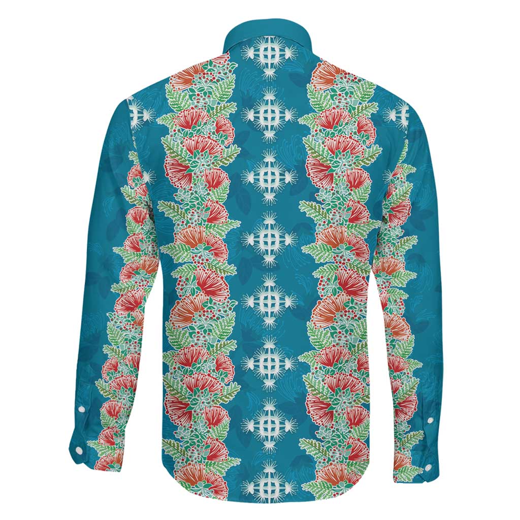 Hawaii Ohia Lehua Family Matching Long Sleeve Bodycon Dress and Hawaiian Shirt Tropical Vibes Teal LT05 - Polynesian Pride