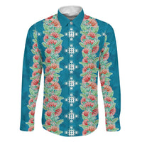 Hawaii Ohia Lehua Family Matching Mermaid Dress and Hawaiian Shirt Tropical Vibes Teal LT05 Dad's Shirt - Long Sleeve Teal - Polynesian Pride