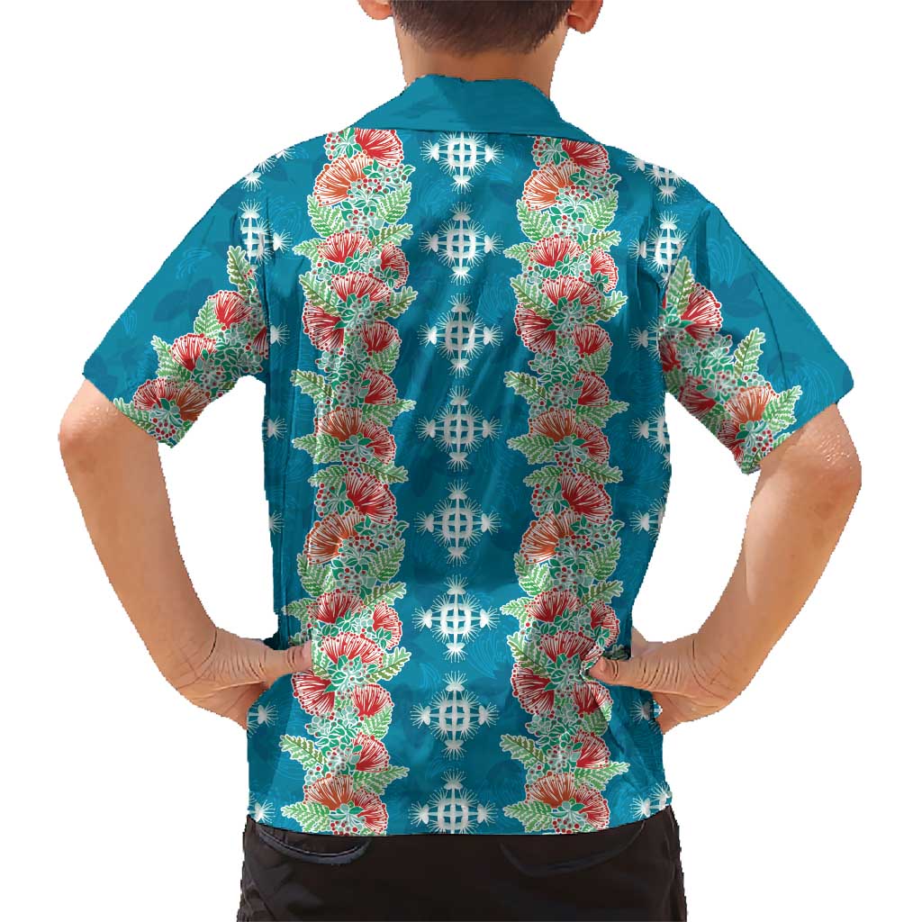 Hawaii Ohia Lehua Family Matching Off The Shoulder Long Sleeve Dress and Hawaiian Shirt Tropical Vibes Teal LT05 - Polynesian Pride