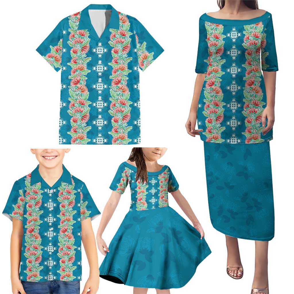 Hawaii Ohia Lehua Family Matching Puletasi and Hawaiian Shirt Tropical Vibes Teal LT05 - Polynesian Pride