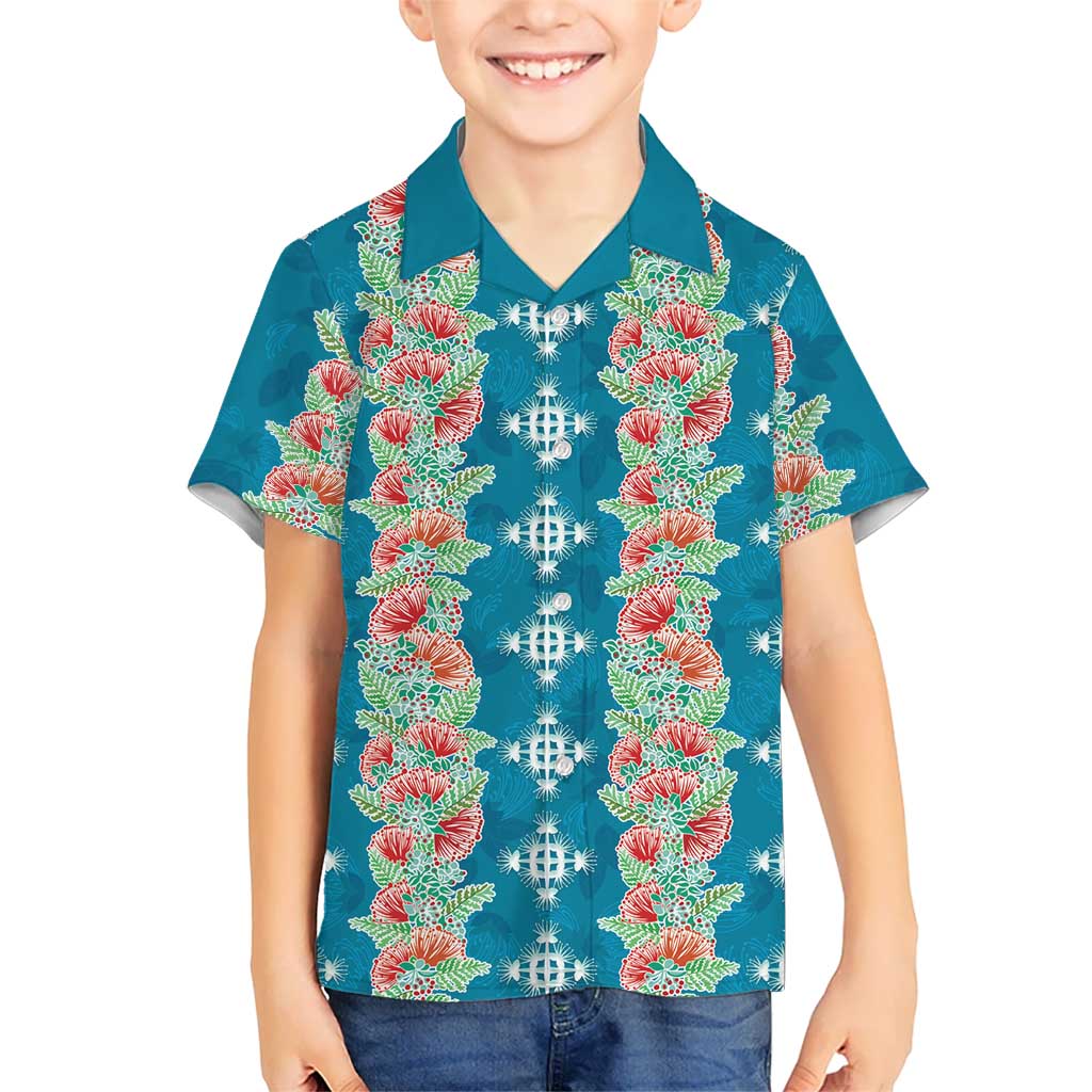 Hawaii Ohia Lehua Family Matching Short Sleeve Bodycon Dress and Hawaiian Shirt Tropical Vibes Teal LT05 Son's Shirt Teal - Polynesian Pride