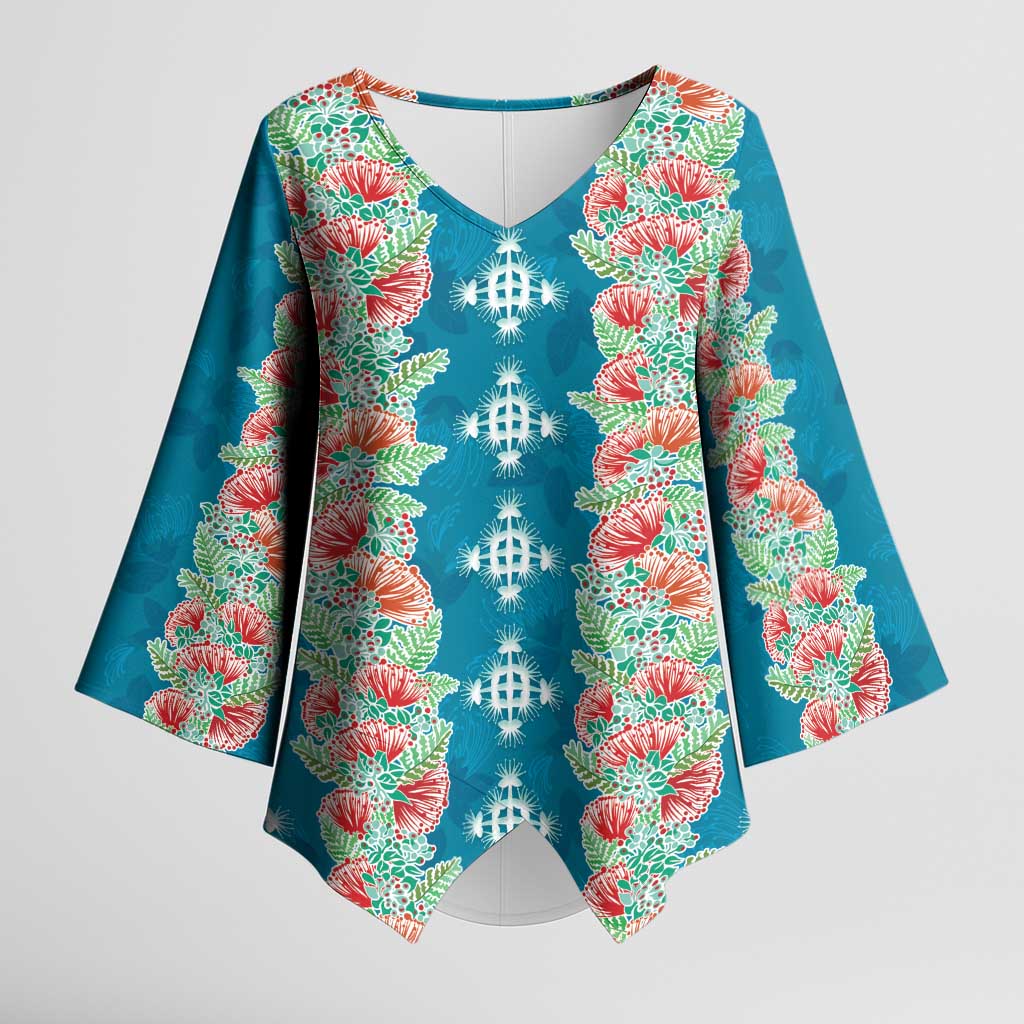 Hawaii Ohia Lehua Kimono Sleeve Blouse Tropical Vibes Teal