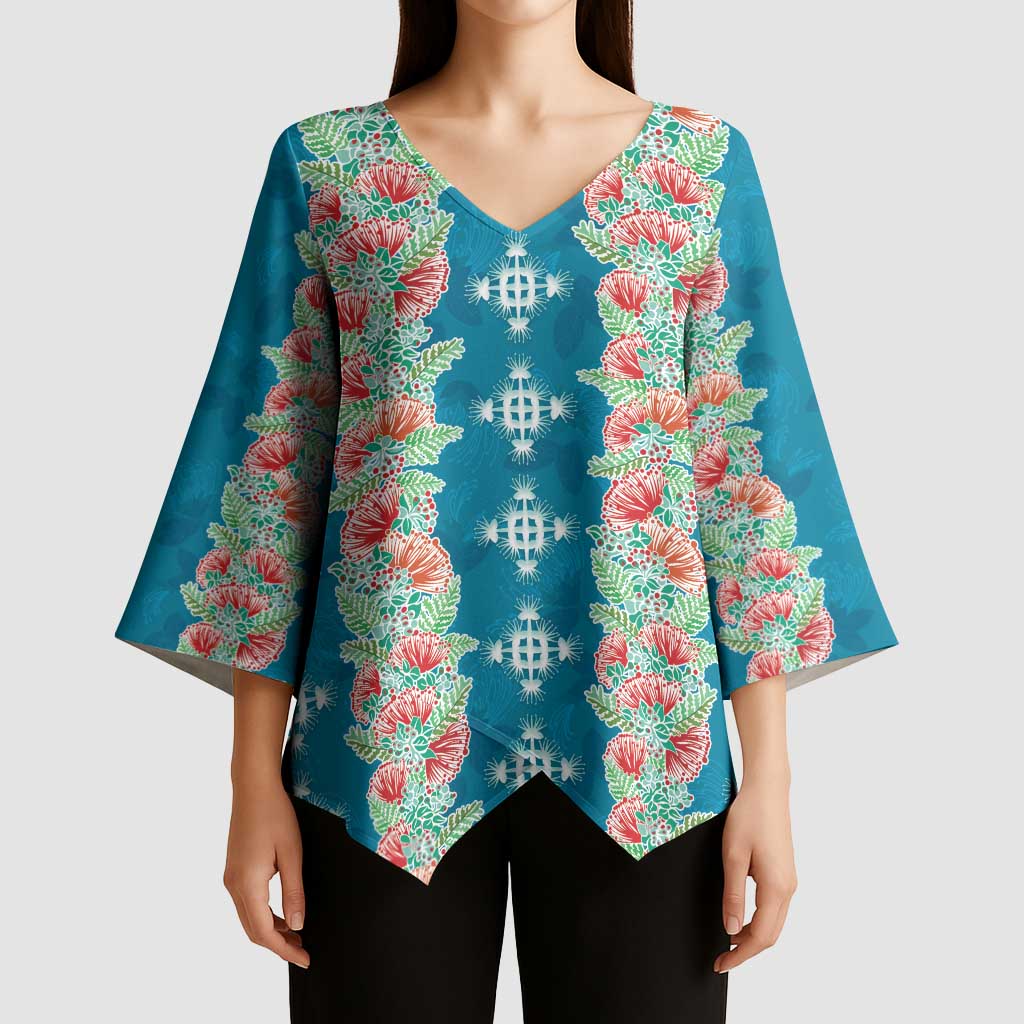 Hawaii Ohia Lehua Kimono Sleeve Blouse Tropical Vibes Teal