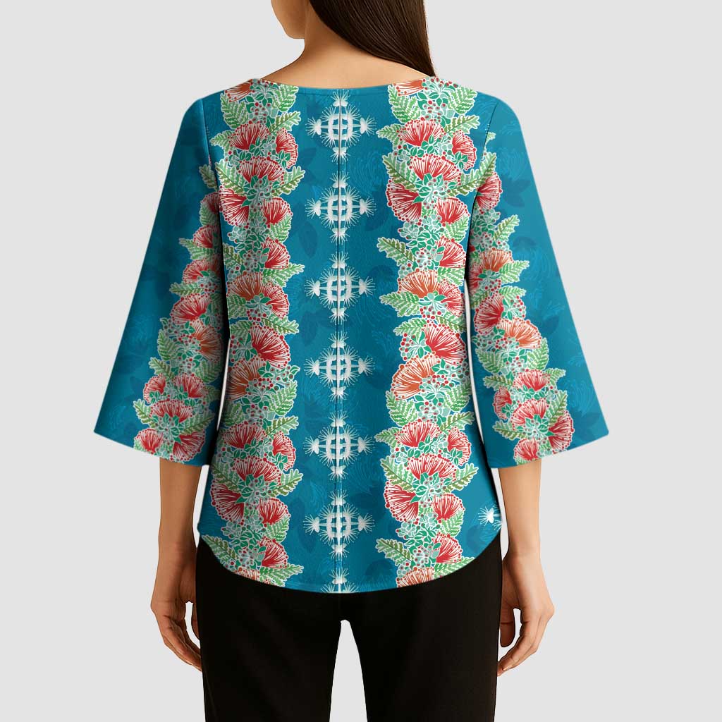 Hawaii Ohia Lehua Kimono Sleeve Blouse Tropical Vibes Teal