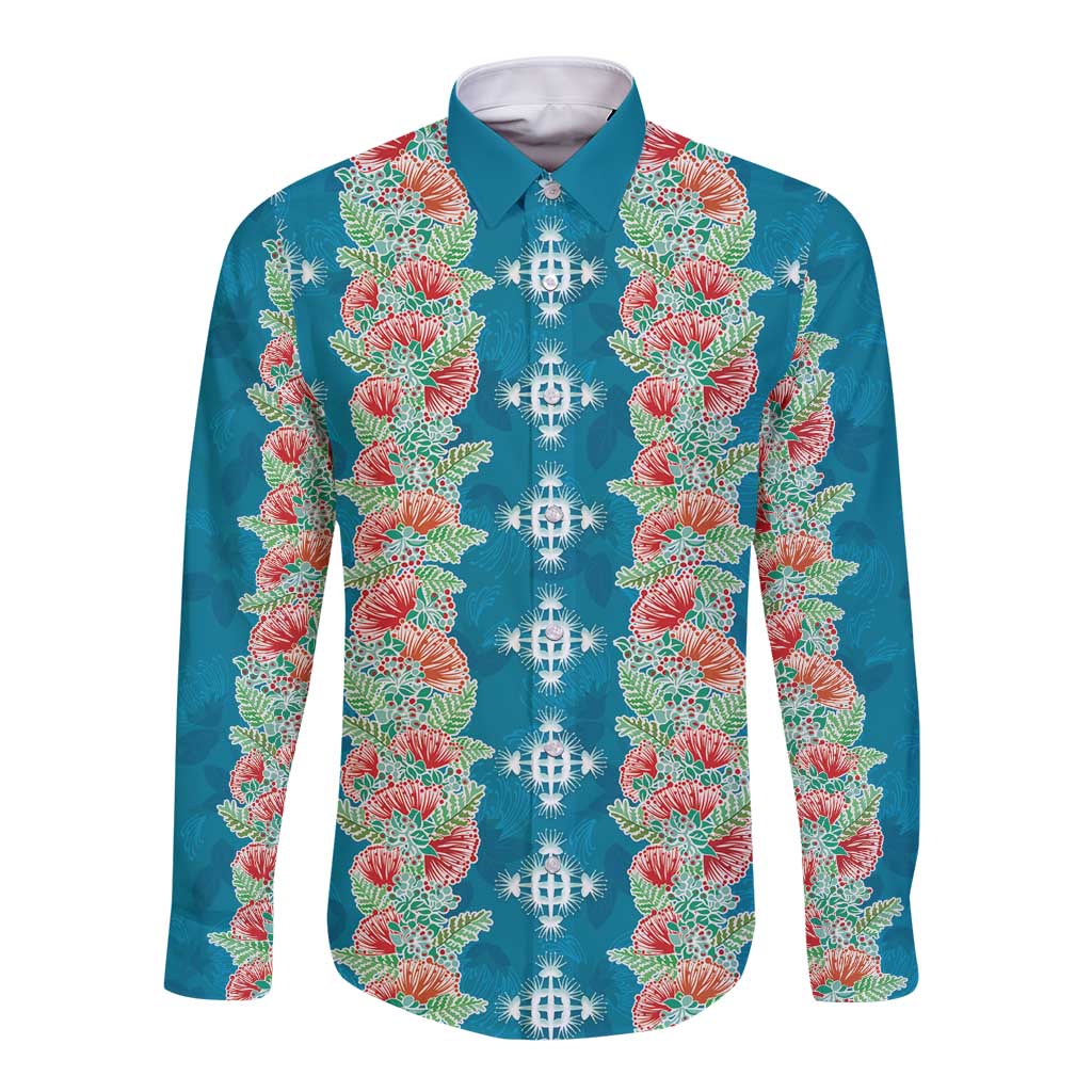 Hawaii Ohia Lehua Long Sleeve Button Shirt Tropical Vibes Teal