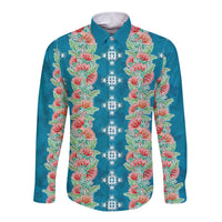 Hawaii Ohia Lehua Long Sleeve Button Shirt Tropical Vibes Teal
