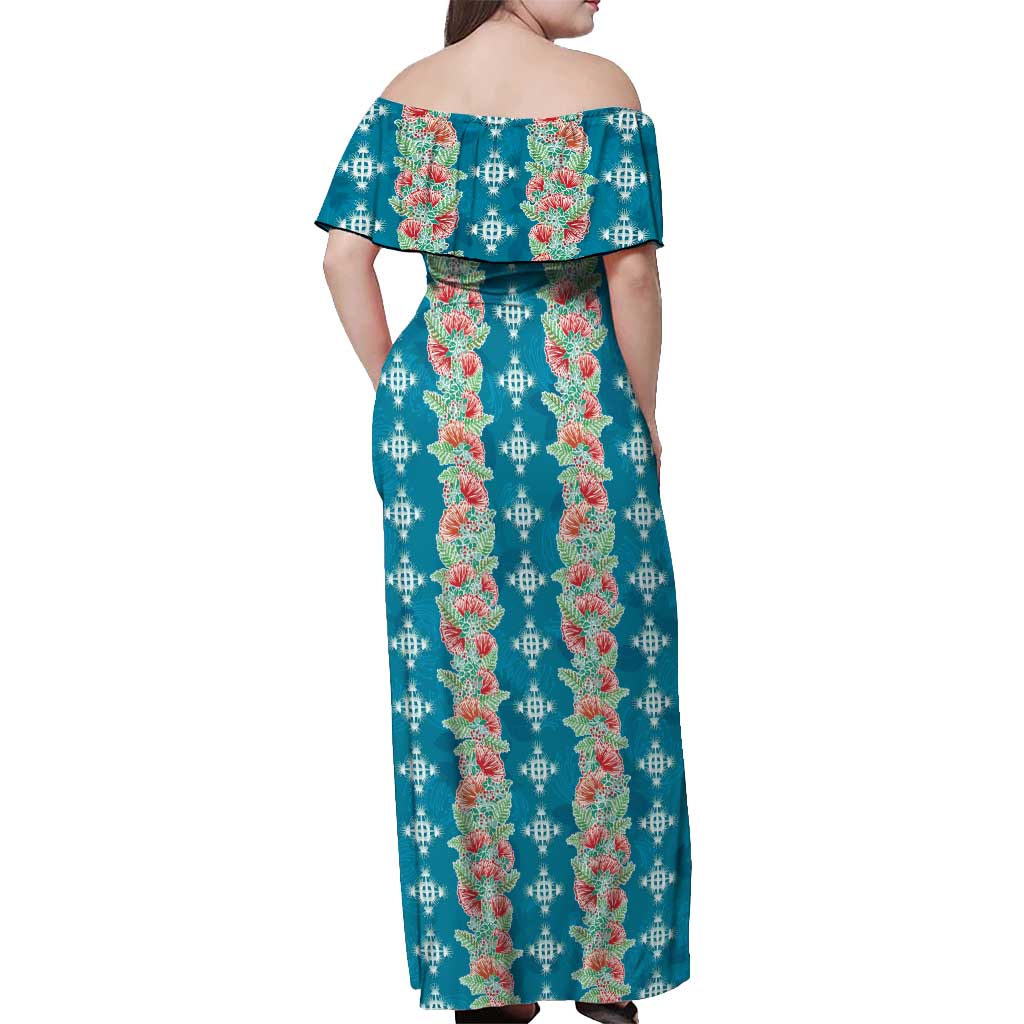 Hawaii Ohia Lehua Off Shoulder Maxi Dress Tropical Vibes Teal