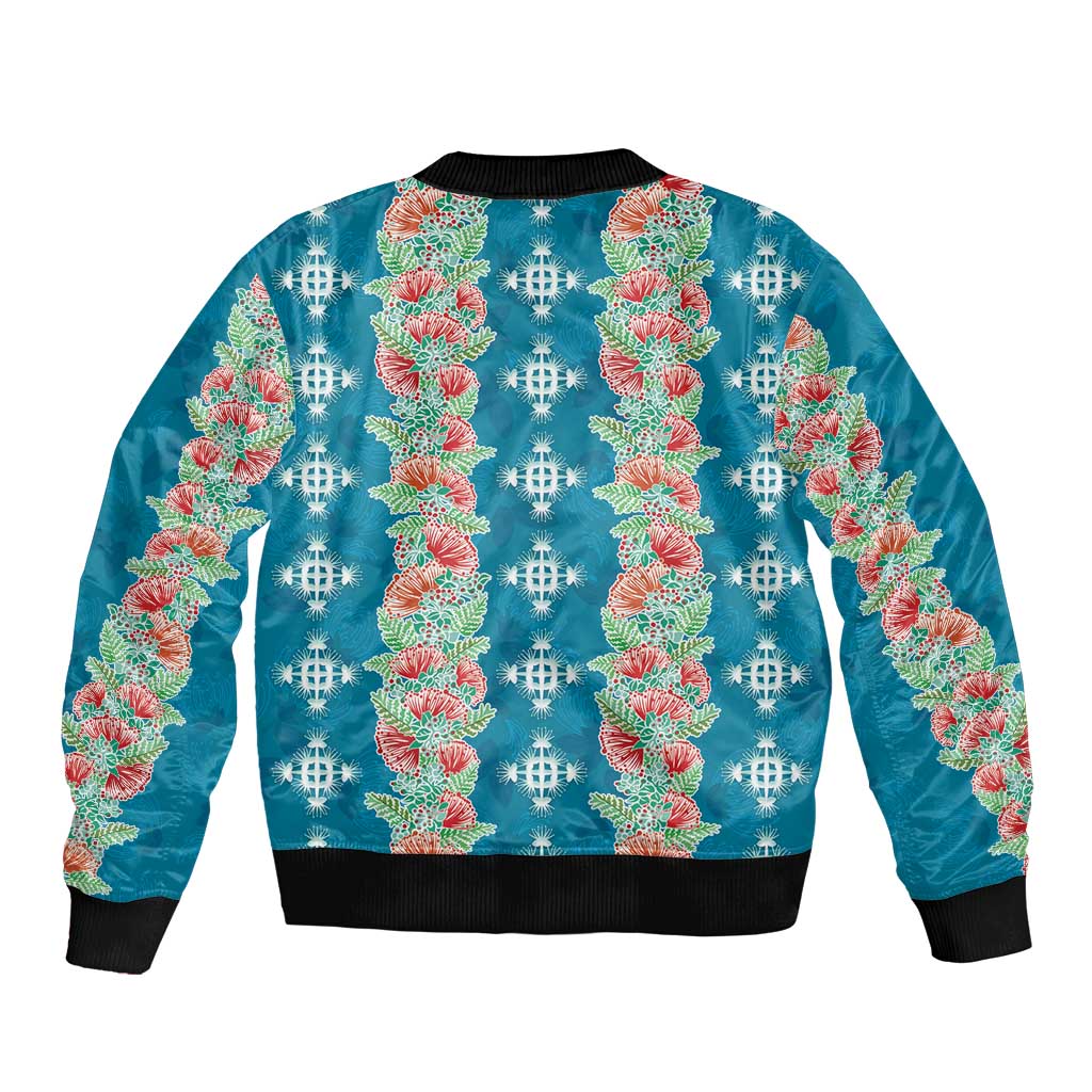 Hawaii Ohia Lehua Sleeve Zip Bomber Jacket Tropical Vibes Teal LT05 - Polynesian Pride