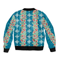 Hawaii Ohia Lehua Sleeve Zip Bomber Jacket Tropical Vibes Teal LT05 - Polynesian Pride