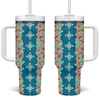 Hawaii Ohia Lehua Tumbler With Handle Tropical Vibes Teal
