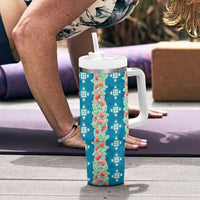 Hawaii Ohia Lehua Tumbler With Handle Tropical Vibes Teal