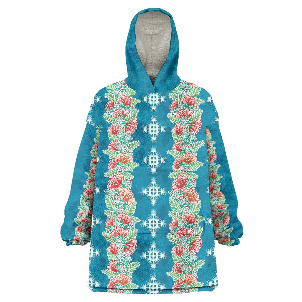 Hawaii Ohia Lehua Wearable Blanket Hoodie Tropical Vibes Teal LT05 One Size Teal - Polynesian Pride