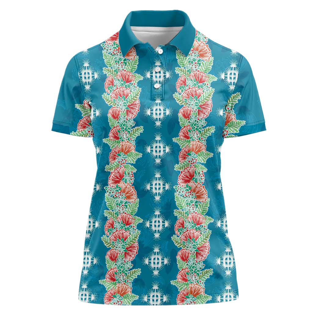Hawaii Ohia Lehua Women Polo Shirt Tropical Vibes Teal LT05 Female Teal - Polynesian Pride