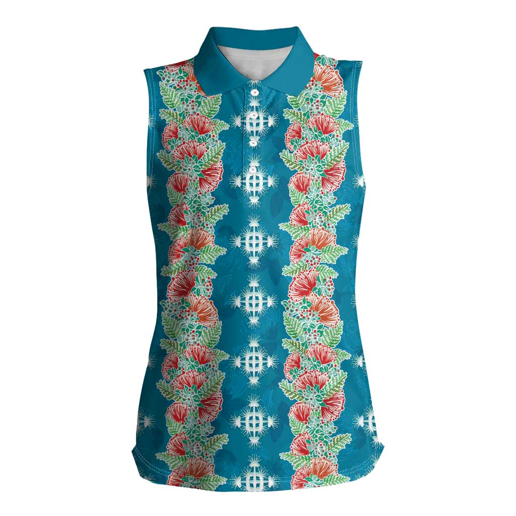 Hawaii Ohia Lehua Women Sleeveless Polo Shirt Tropical Vibes Teal