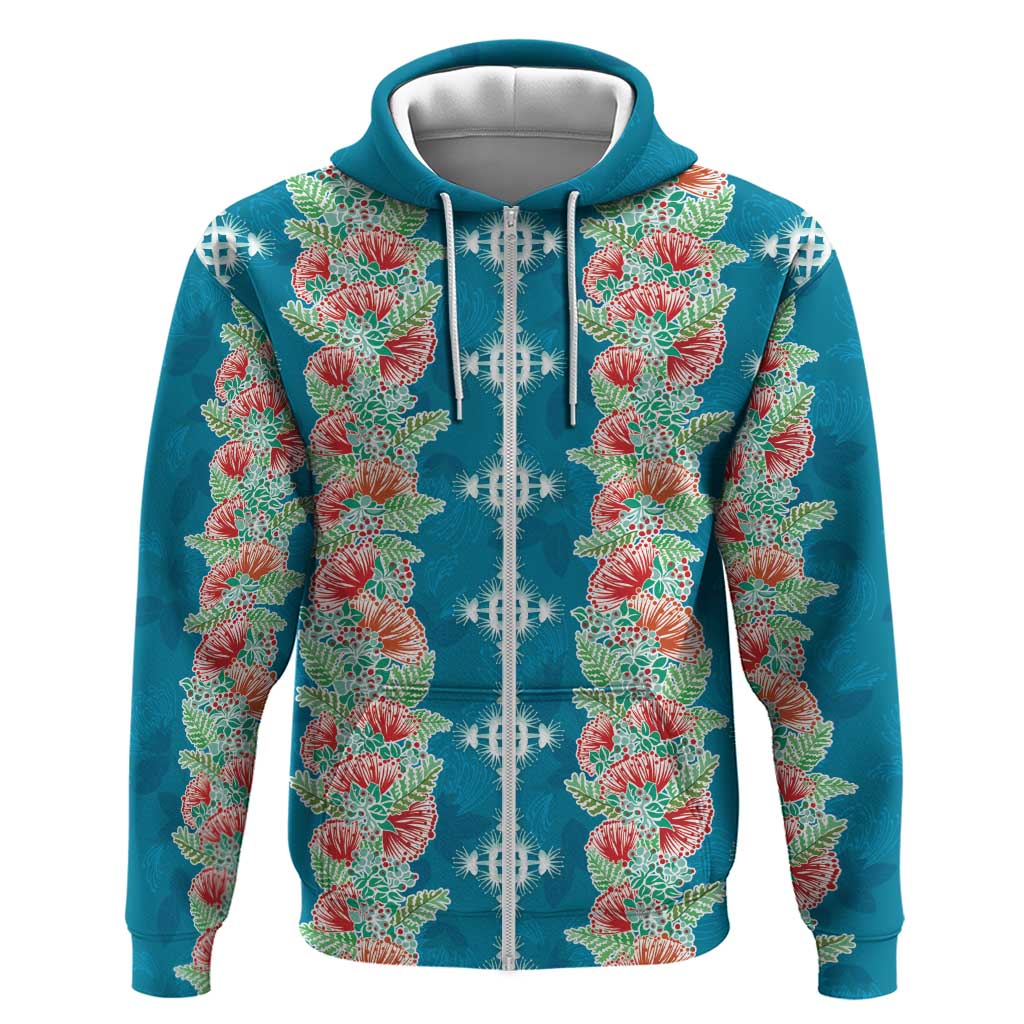 Hawaii Ohia Lehua Zip Hoodie Tropical Vibes Teal