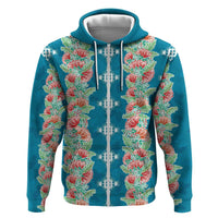 Hawaii Ohia Lehua Zip Hoodie Tropical Vibes Teal