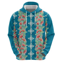 Hawaii Ohia Lehua Zip Hoodie Tropical Vibes Teal