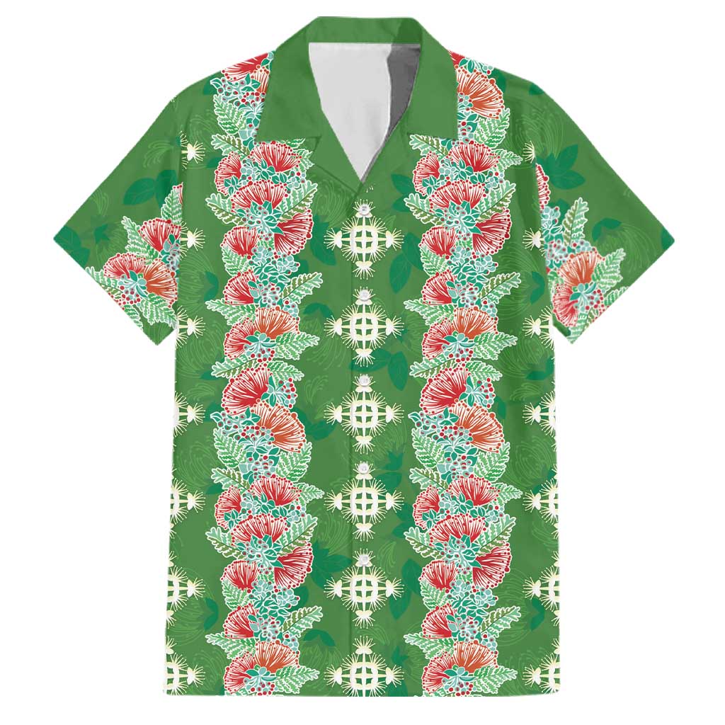 Hawaii Ohia Lehua Family Matching Off The Shoulder Long Sleeve Dress and Hawaiian Shirt Tropical Vibes Green LT05 Dad's Shirt - Short Sleeve Green - Polynesian Pride
