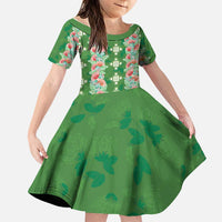 Hawaii Ohia Lehua Family Matching Off Shoulder Maxi Dress and Hawaiian Shirt Tropical Vibes Green LT05 Daughter's Dress Green - Polynesian Pride