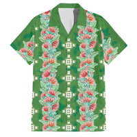 Hawaii Ohia Lehua Family Matching Off Shoulder Maxi Dress and Hawaiian Shirt Tropical Vibes Green LT05 Dad's Shirt - Short Sleeve Green - Polynesian Pride