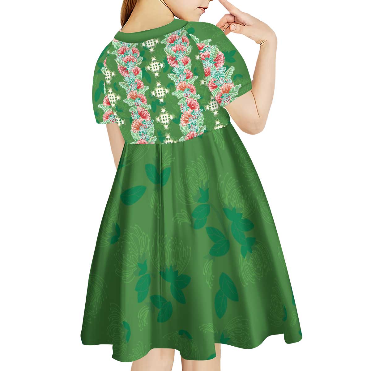 Hawaii Ohia Lehua Kid Short Sleeve Dress Tropical Vibes Green