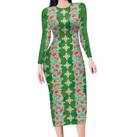 Hawaii Ohia Lehua Long Sleeve Bodycon Dress Tropical Vibes Green