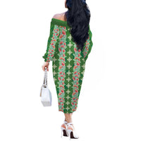 Hawaii Ohia Lehua Off The Shoulder Long Sleeve Dress Tropical Vibes Green LT05 - Polynesian Pride