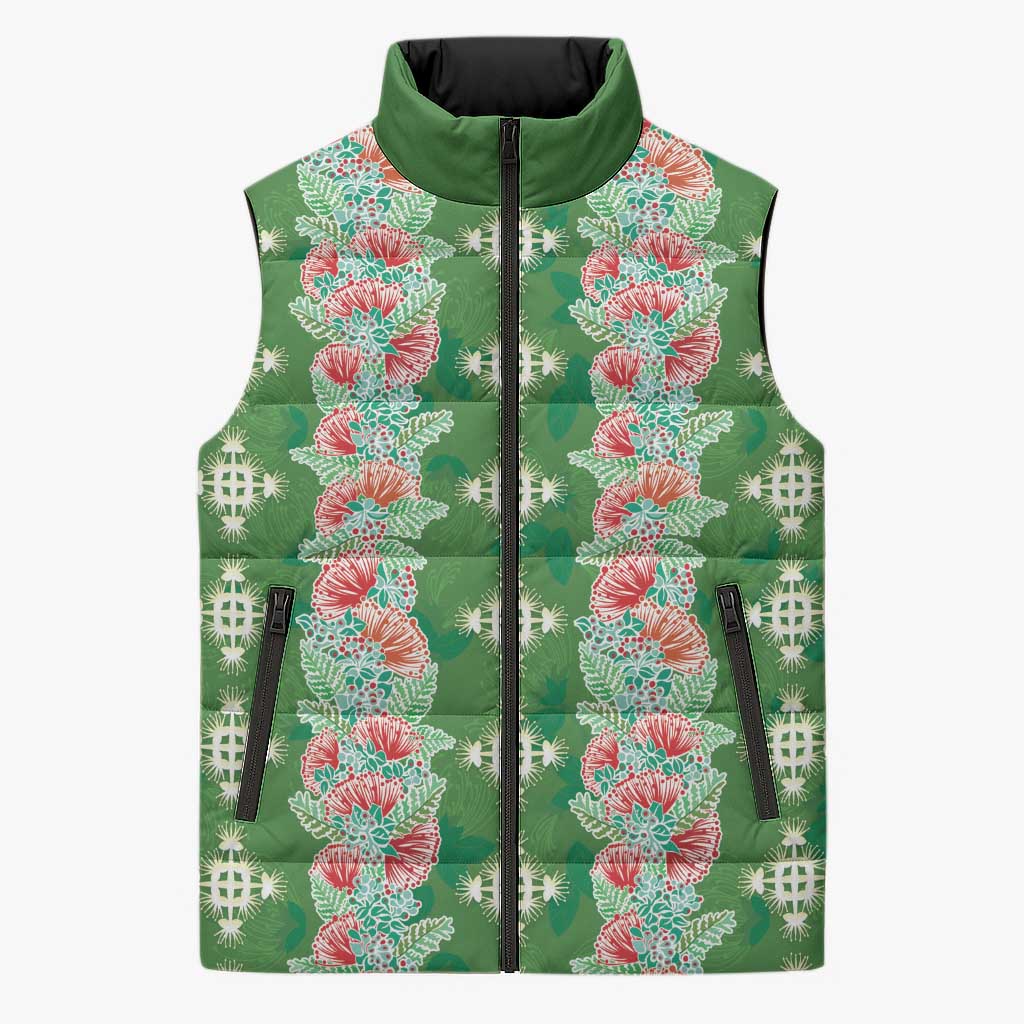 Hawaii Ohia Lehua Sleeveless Puffer Jacket Tropical Vibes Green