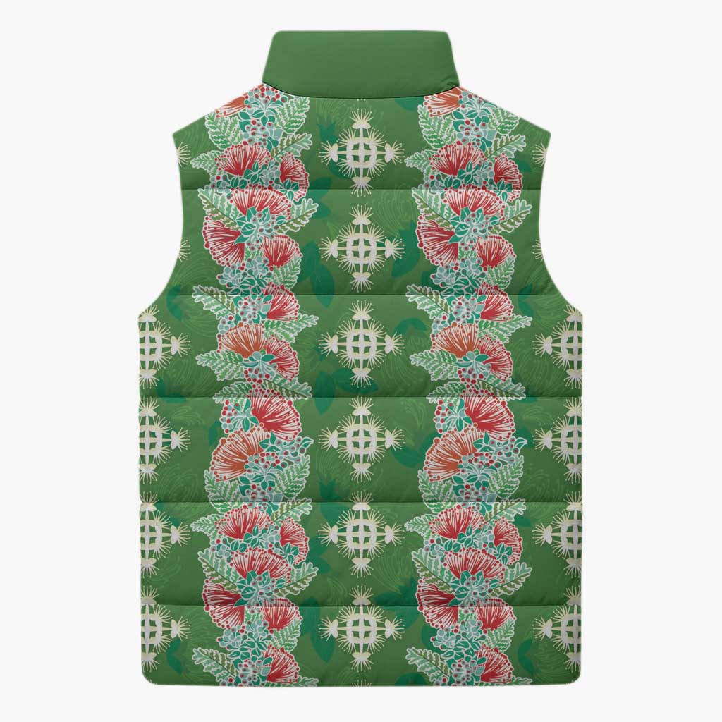 Hawaii Ohia Lehua Sleeveless Puffer Jacket Tropical Vibes Green