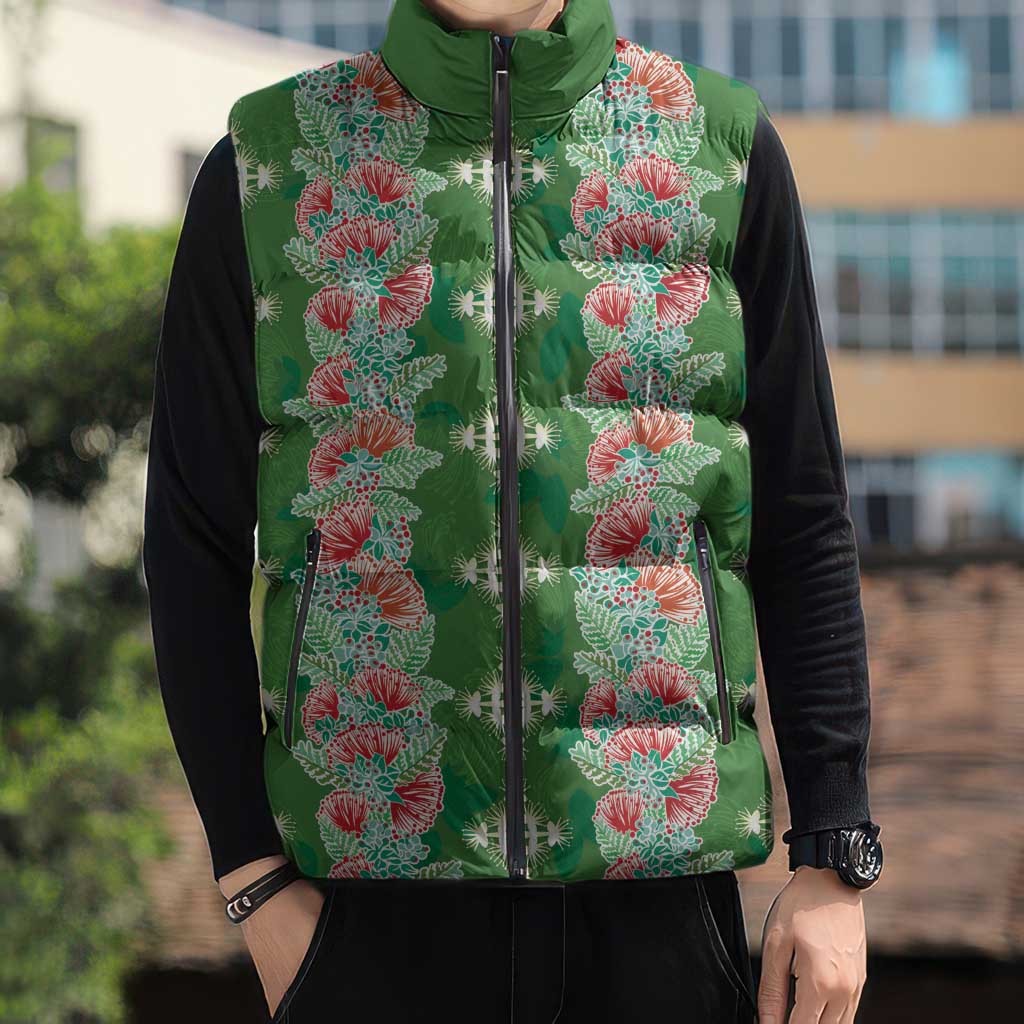 Hawaii Ohia Lehua Sleeveless Puffer Jacket Tropical Vibes Green