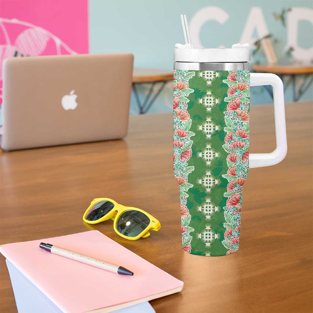 Hawaii Ohia Lehua Tumbler With Handle Tropical Vibes Green