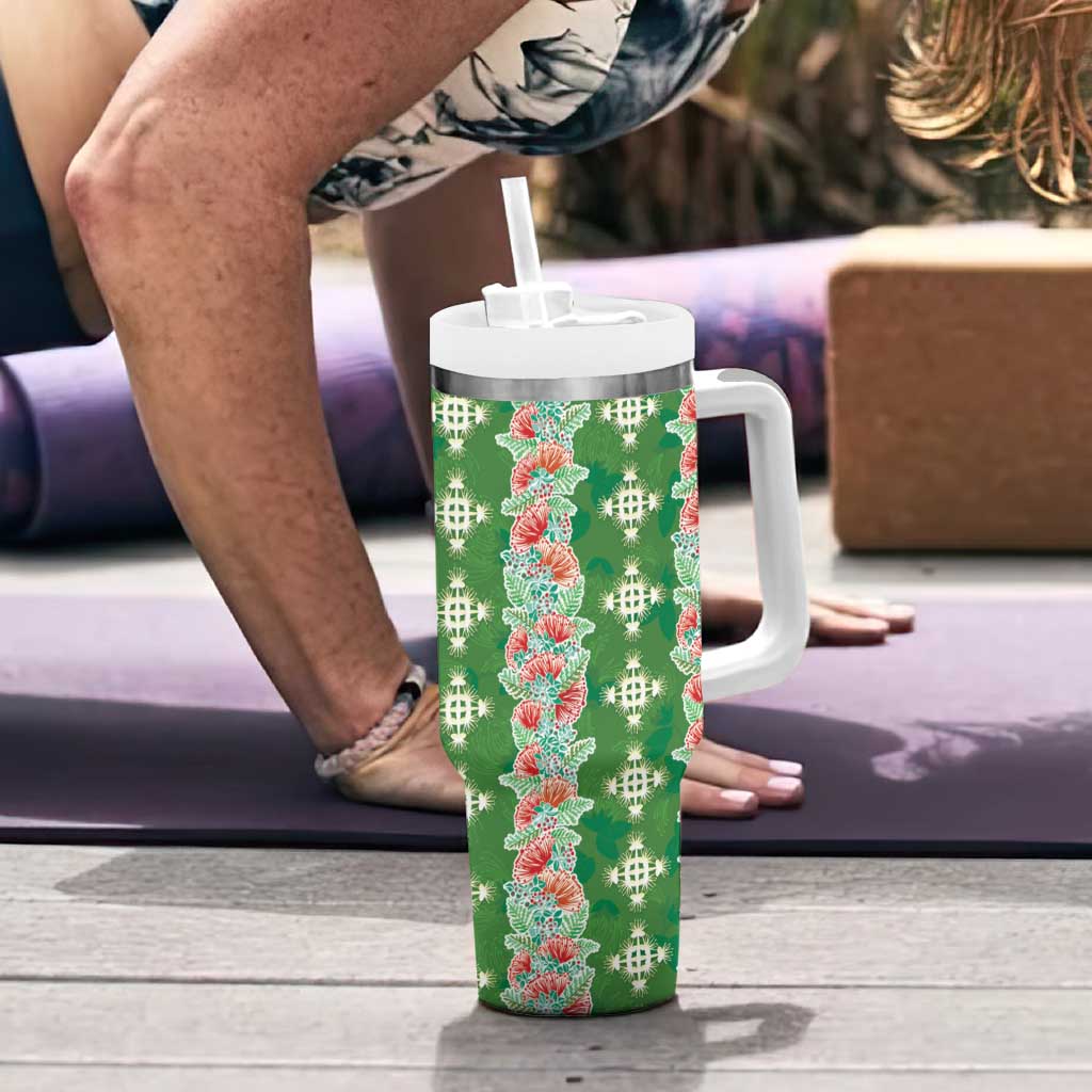 Hawaii Ohia Lehua Tumbler With Handle Tropical Vibes Green