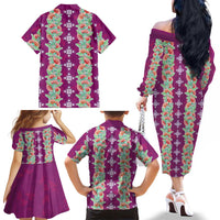 Hawaii Ohia Lehua Family Matching Off The Shoulder Long Sleeve Dress and Hawaiian Shirt Tropical Vibes Fuchsia