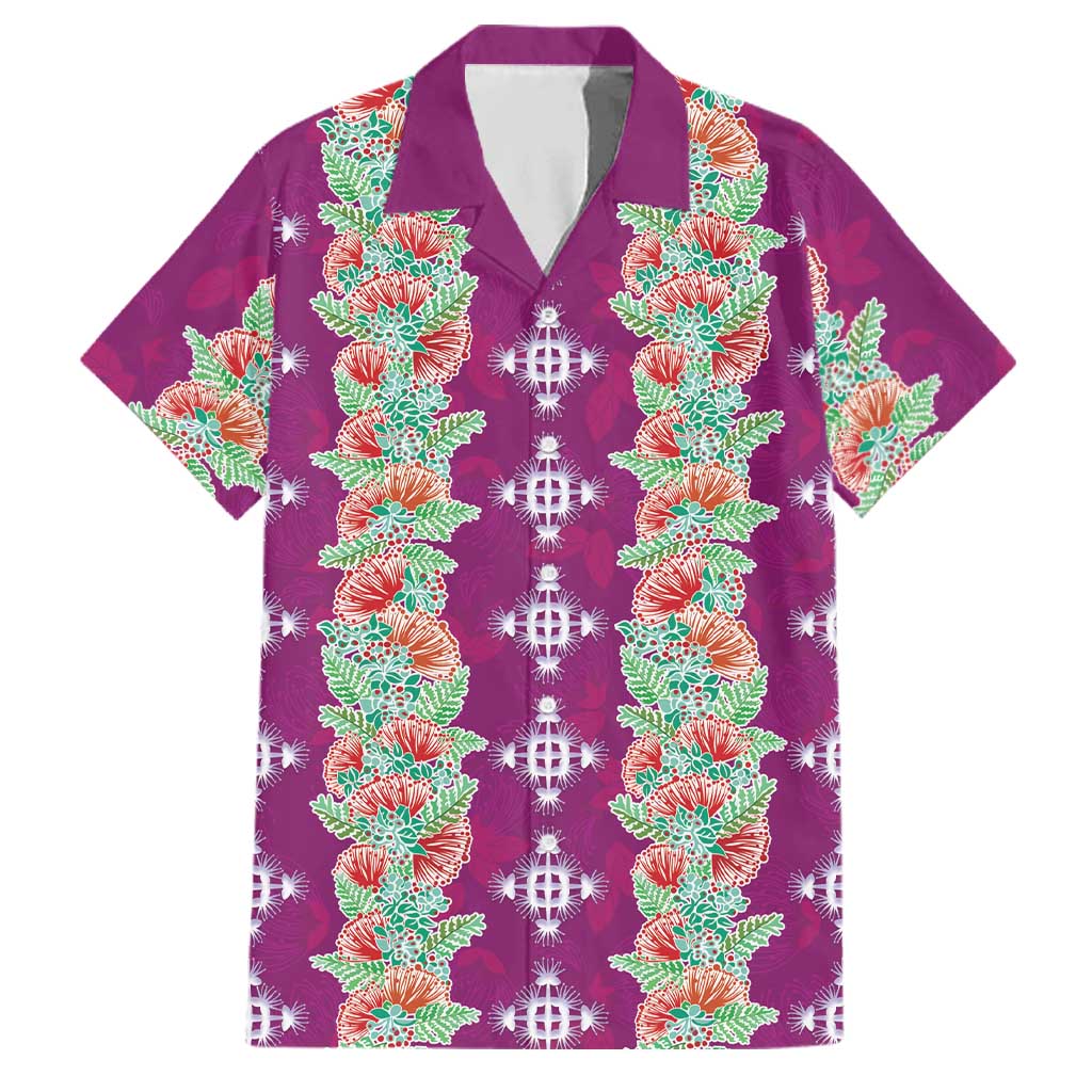 Hawaii Ohia Lehua Family Matching Off Shoulder Maxi Dress and Hawaiian Shirt Tropical Vibes Fuchsia LT05 Dad's Shirt - Short Sleeve Fuchsia - Polynesian Pride