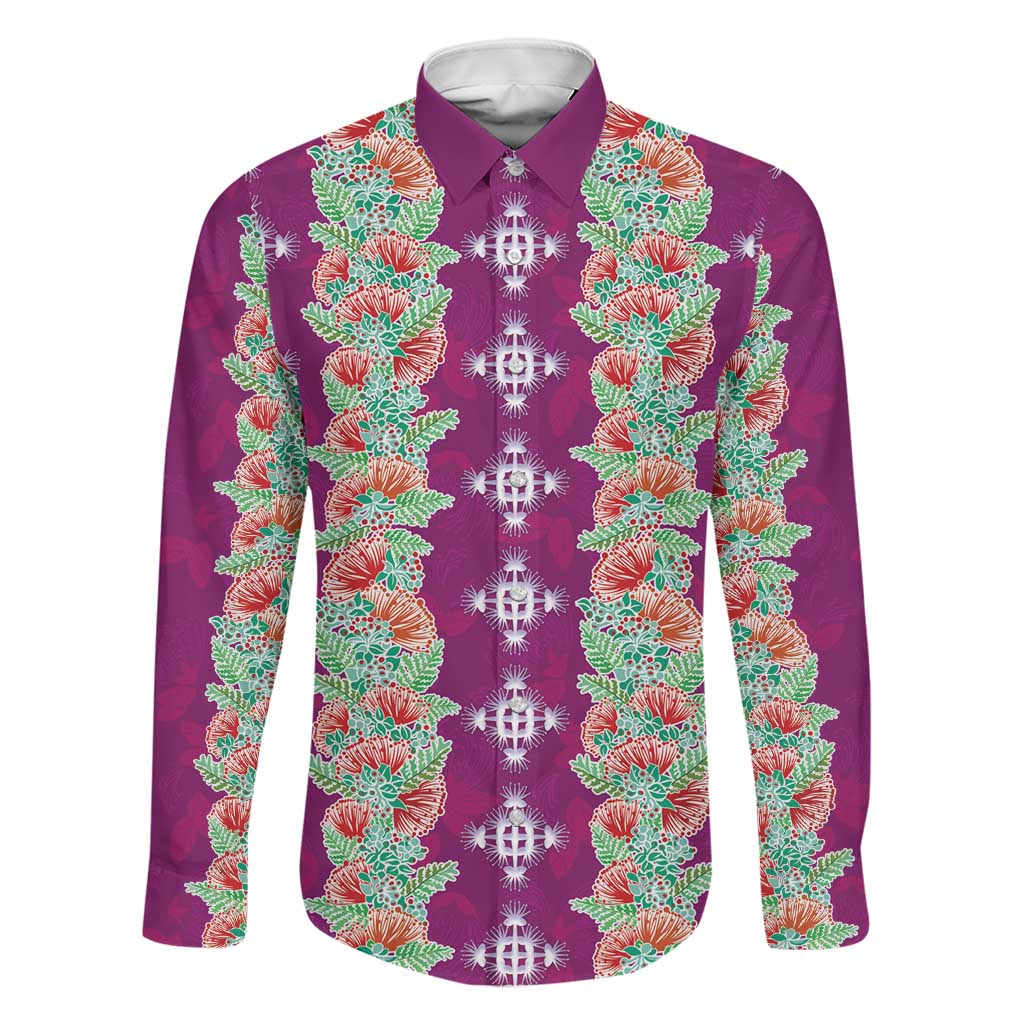 Hawaii Ohia Lehua Family Matching Puletasi and Hawaiian Shirt Tropical Vibes Fuchsia LT05 Dad's Shirt - Long Sleeve Fuchsia - Polynesian Pride