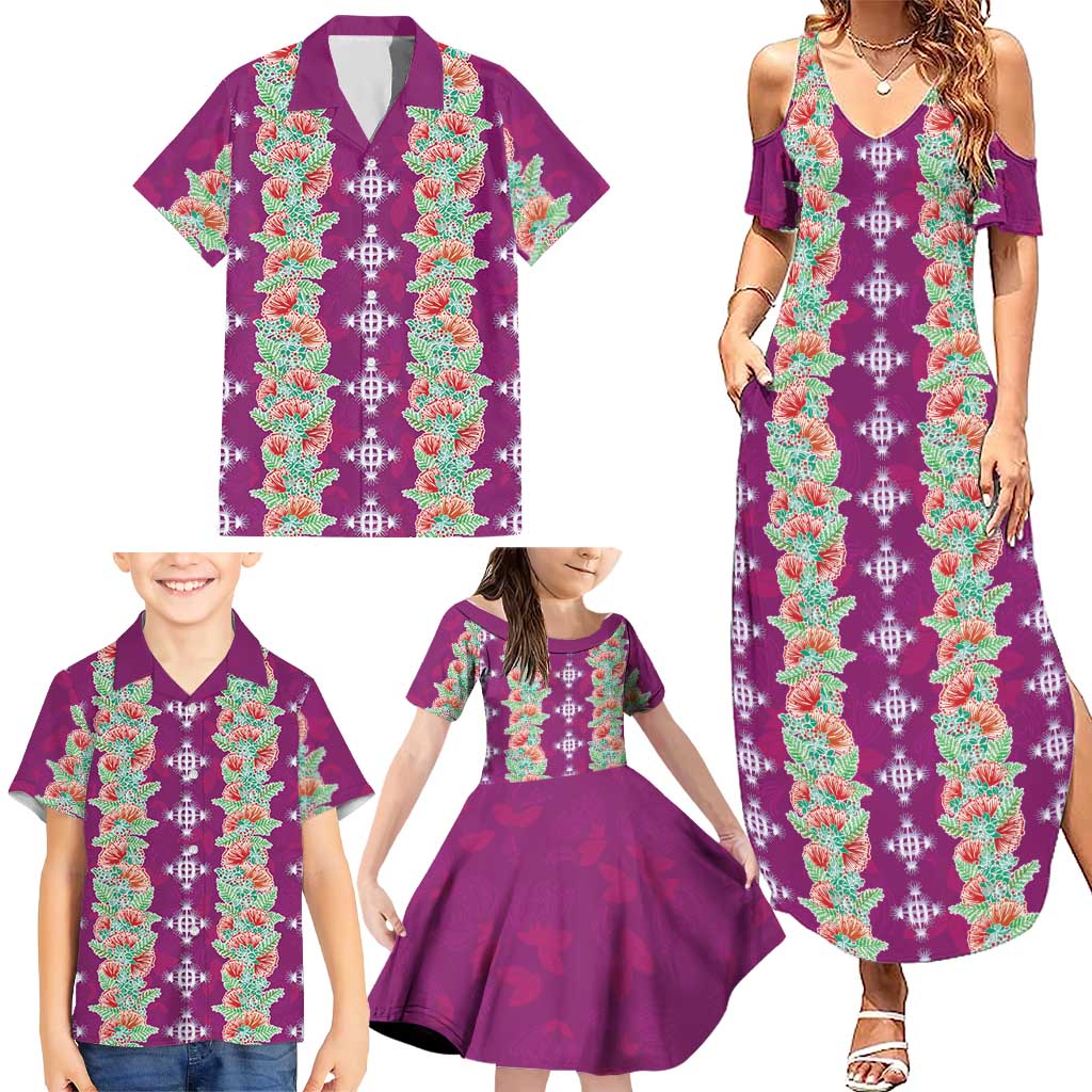 Hawaii Ohia Lehua Family Matching Summer Maxi Dress and Hawaiian Shirt Tropical Vibes Fuchsia LT05 - Polynesian Pride