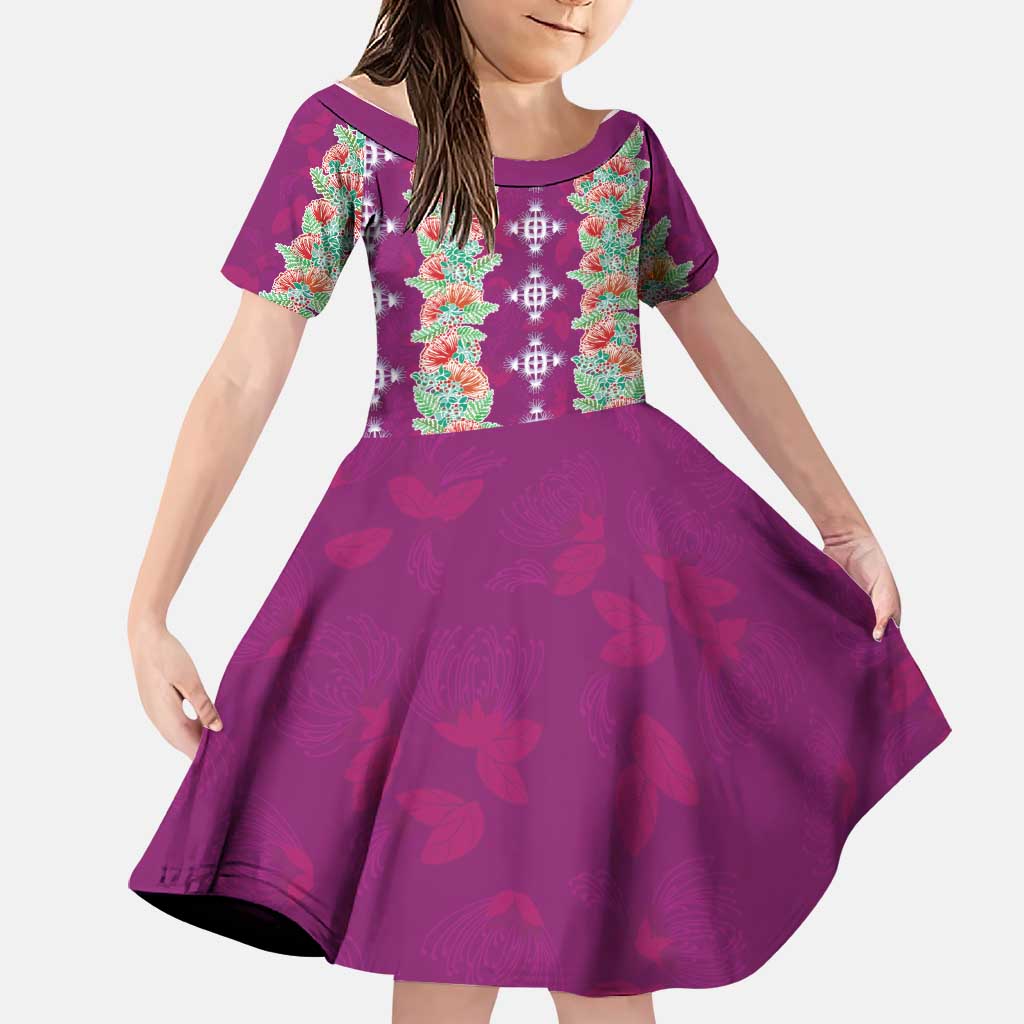 Hawaii Ohia Lehua Family Matching Tank Maxi Dress and Hawaiian Shirt Tropical Vibes Fuchsia LT05 Daughter's Dress Fuchsia - Polynesian Pride