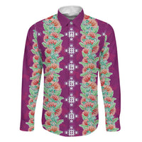 Hawaii Ohia Lehua Family Matching Tank Maxi Dress and Hawaiian Shirt Tropical Vibes Fuchsia LT05 Dad's Shirt - Long Sleeve Fuchsia - Polynesian Pride