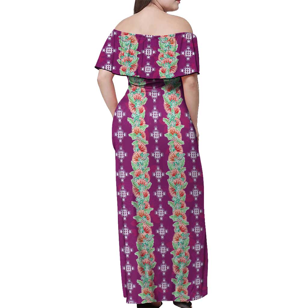 Hawaii Ohia Lehua Off Shoulder Maxi Dress Tropical Vibes Fuchsia