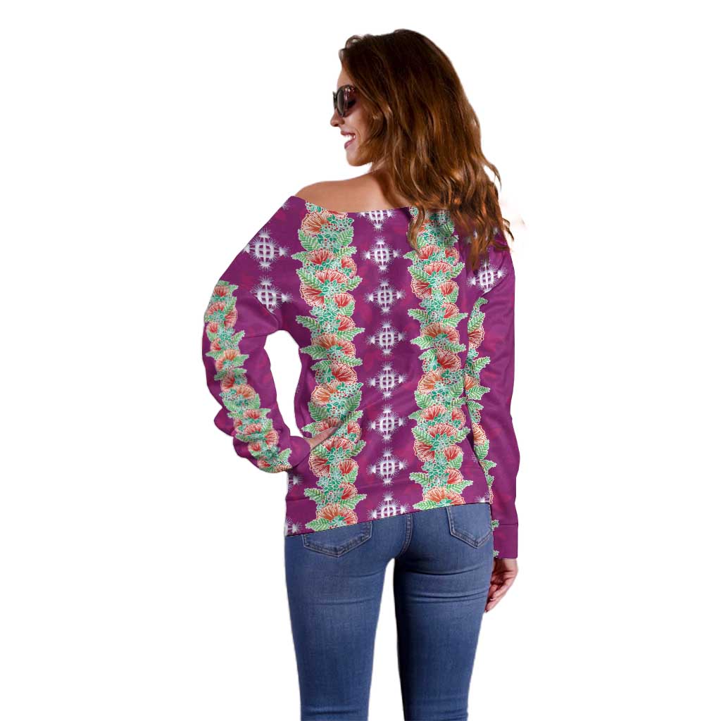 Hawaii Ohia Lehua Off Shoulder Sweater Tropical Vibes Fuchsia