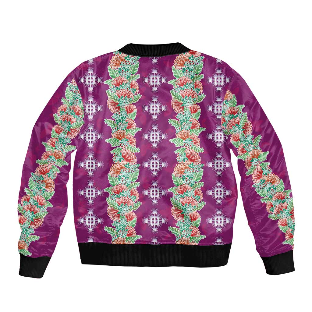 Hawaii Ohia Lehua Sleeve Zip Bomber Jacket Tropical Vibes Fuchsia