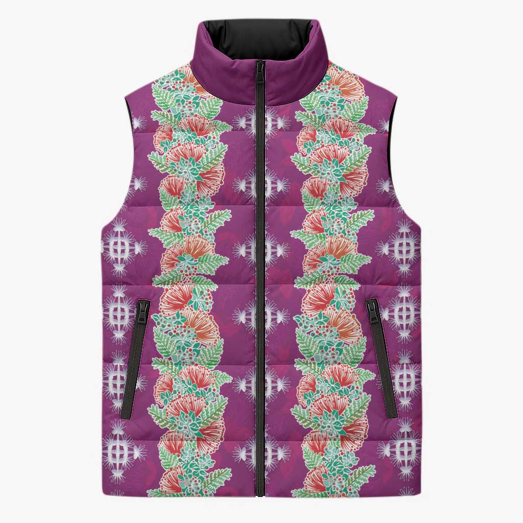 Hawaii Ohia Lehua Sleeveless Puffer Jacket Tropical Vibes Fuchsia