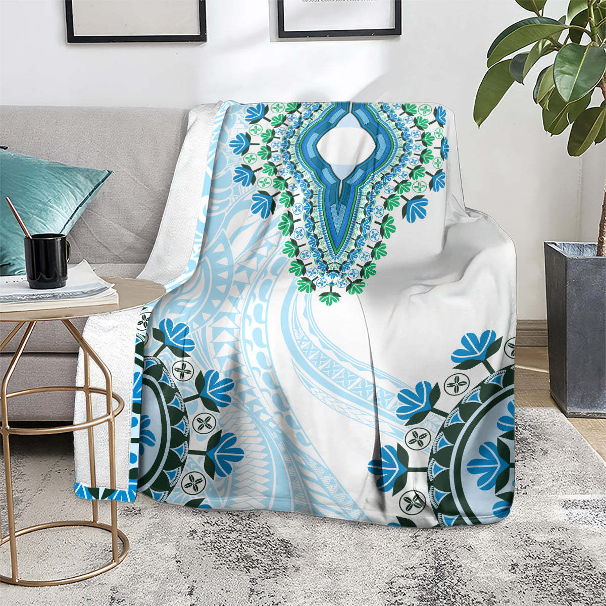 Africa Dashiki Blanket With Polynesian Pattern Blue Version